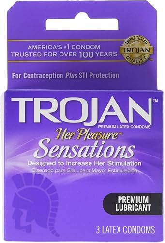 Trojan Her Pleasure Sensations - Preservativos de látex lubricados de alta calidad, 3 unidades