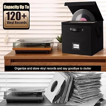 12 inch Vinyl Record Storage Box with Lid , Collapsible LP Album Storage