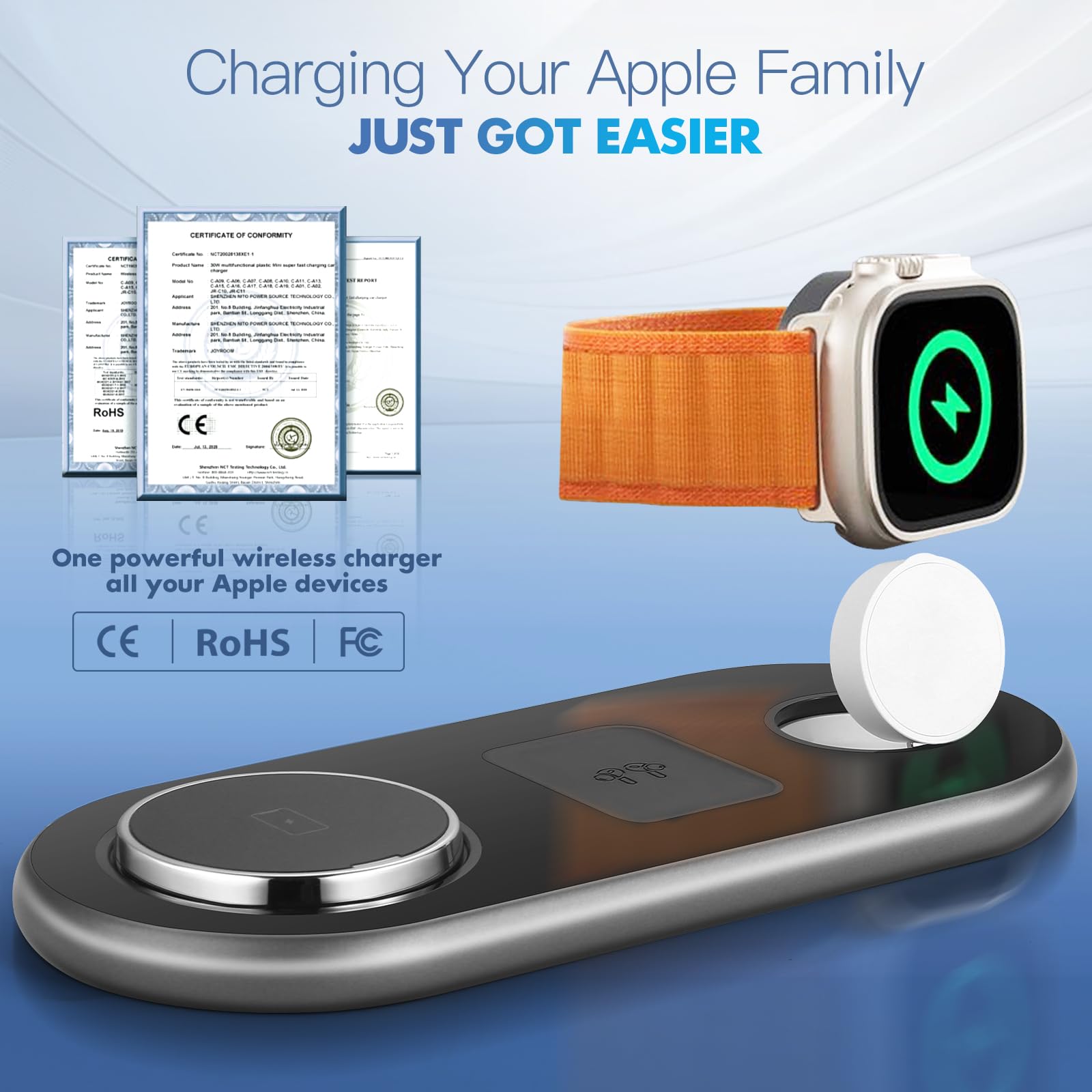 LOOWARTS Compatibile con Caricatore Wireless iphone 3 in 1, Qi2 Magsafe Apple 25W, Stazione Ricarica Apple iphone 16 15 14 13 12Serie, Apple Watch, Airpods, Samsung Google Pixel Xiaomi ecc