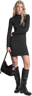 Michael Kors Women's Merino Wool Mock Neck Mini Dress - Stretchy Ribbed Fit, Luxe Comfort