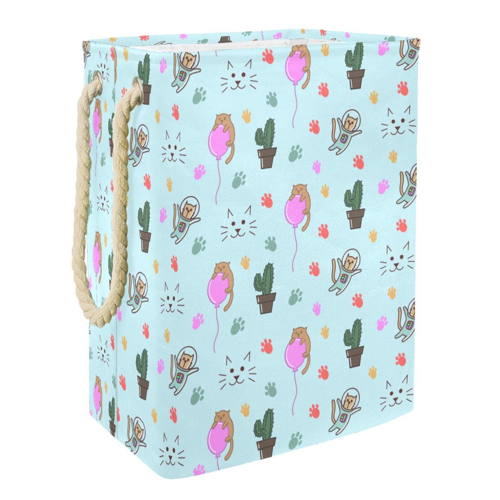 Panier à linge grand format avec poignée renforcée motif chat
