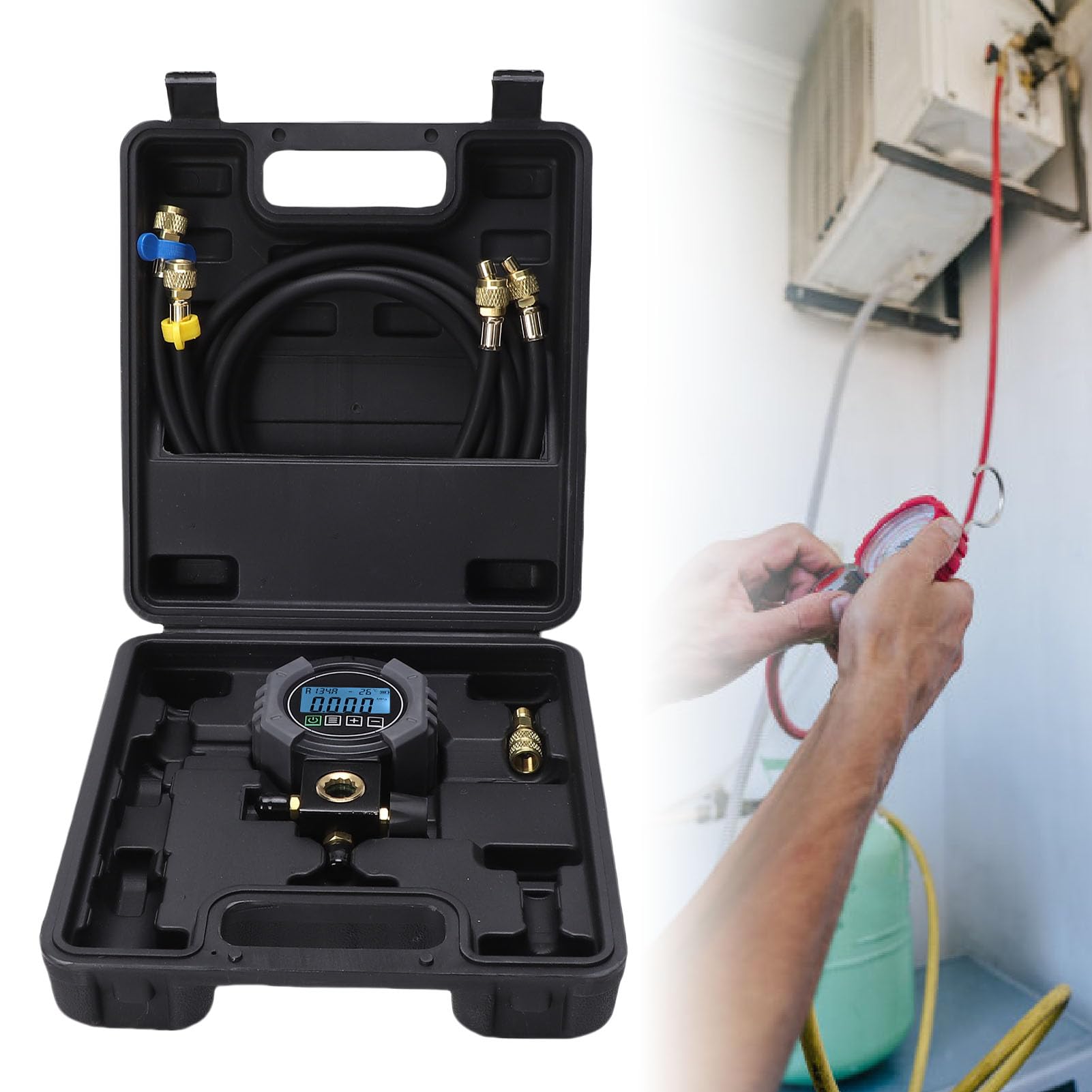 Misuratore Digitale per Collettore Singolo Tester di Pressione del Refrigerante a Prova di Perdite per Professionisti HVAC 0-6000Kpa per Sistemi di Raffreddamento del Condizionatore d'Aria