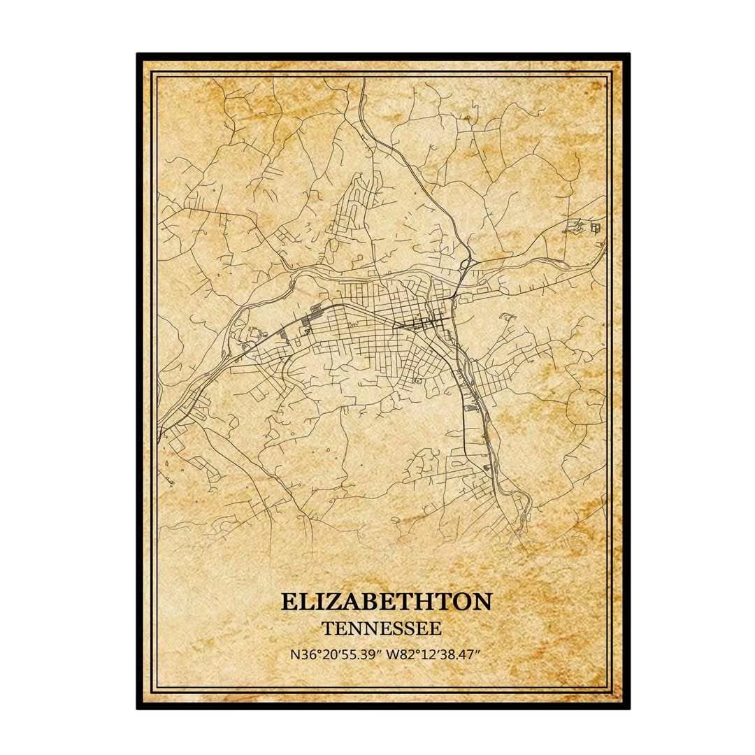 TANOKCRS Elizabethton Tennessee USA Ameryka sztuka ścienna vintage nadruk plakat mapa grafika podróż pamiątka prezent dekoracja domu 50 x 76 cm nieoprawiony