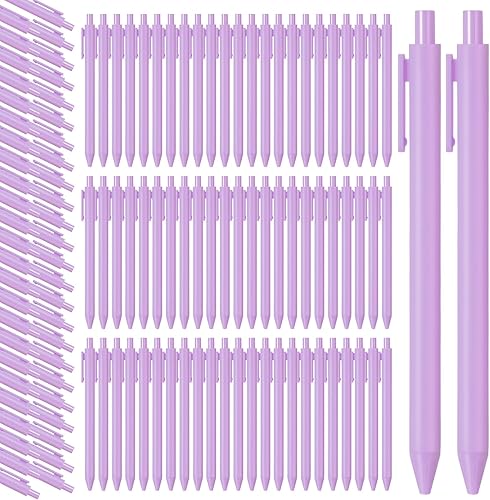 Teling 100 bolígrafos retráctiles, cómodos, bonitos, elegantes, de punta media de 0.039 pulgadas, para suministros de oficina (morado claro)