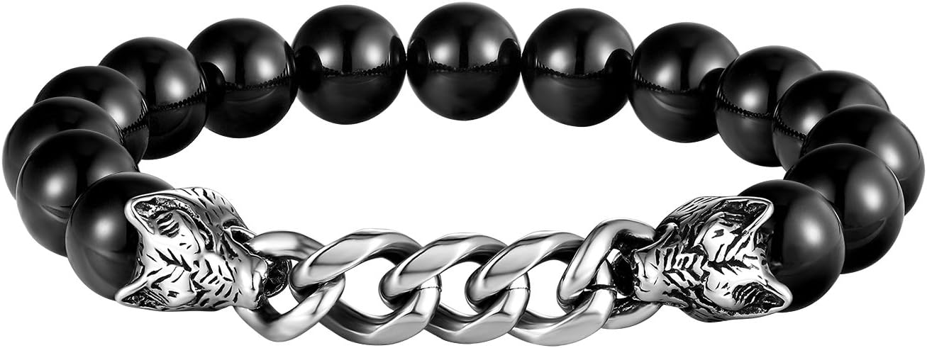 FGA for Men and Women Elastic Volcanic Lava Stone/Agate Stone Round Beads Bracelet with Natural Stone Link Bracelet