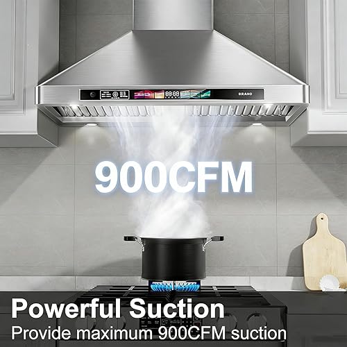 Miniatura 3 de BRANO Campana extractora de montaje en pared de 30 pulgadas 900 CFM con control de voz, gestos, táctil, campana de ventilación de acero inoxidable