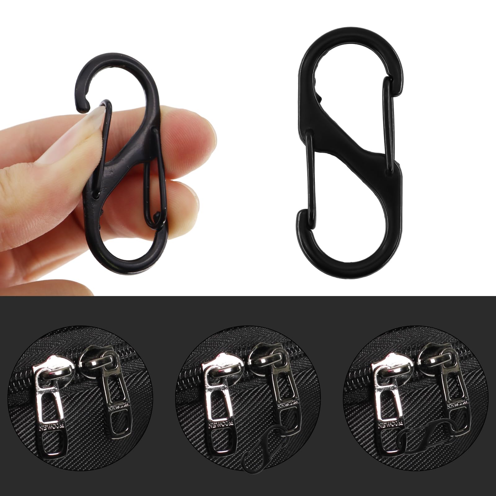 Lot de 60 mousquetons en forme de S - 50 mm/40 mm/32 mm - En métal antivol - Pour le camping en plein air, la randonnée, la suspension de clés - Noir