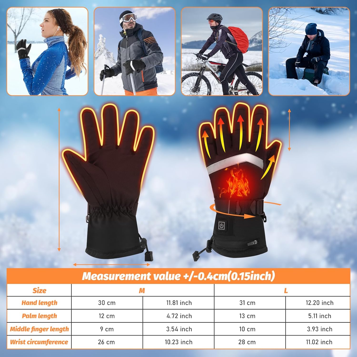Heated Gloves for Men Women - 5V 5000mAh Rechargeable Heating Gloves 3 Heating Levels Electric Non-Slip Heated Gloves, Hand Warmer for Winter Skiing Motorcycle Cycling Camping - Image 6