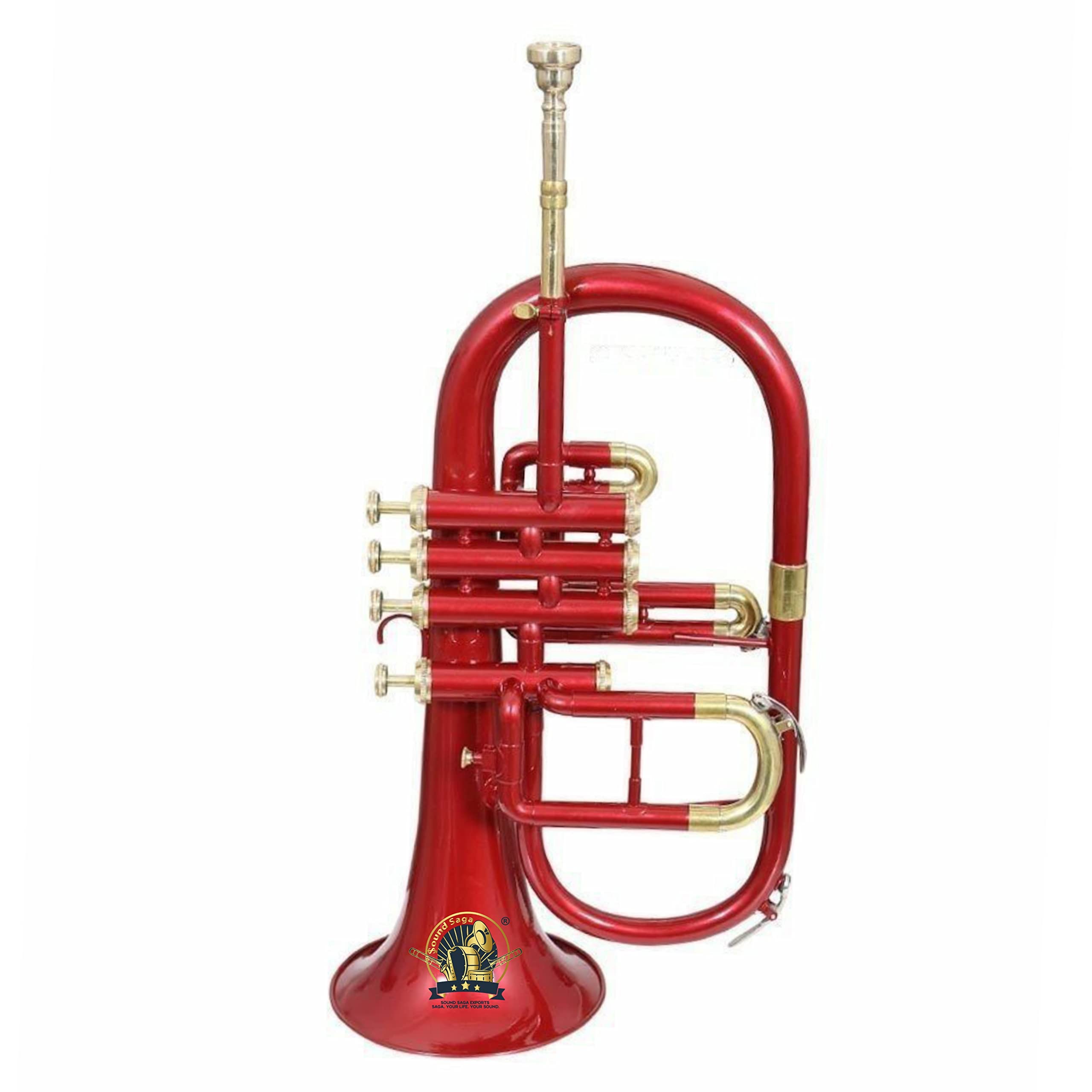 Flugel Horn 4-zaworowy skok BB najwyższej jakości mosiądz, w tym ustnik i futerał (czerwone złoto)