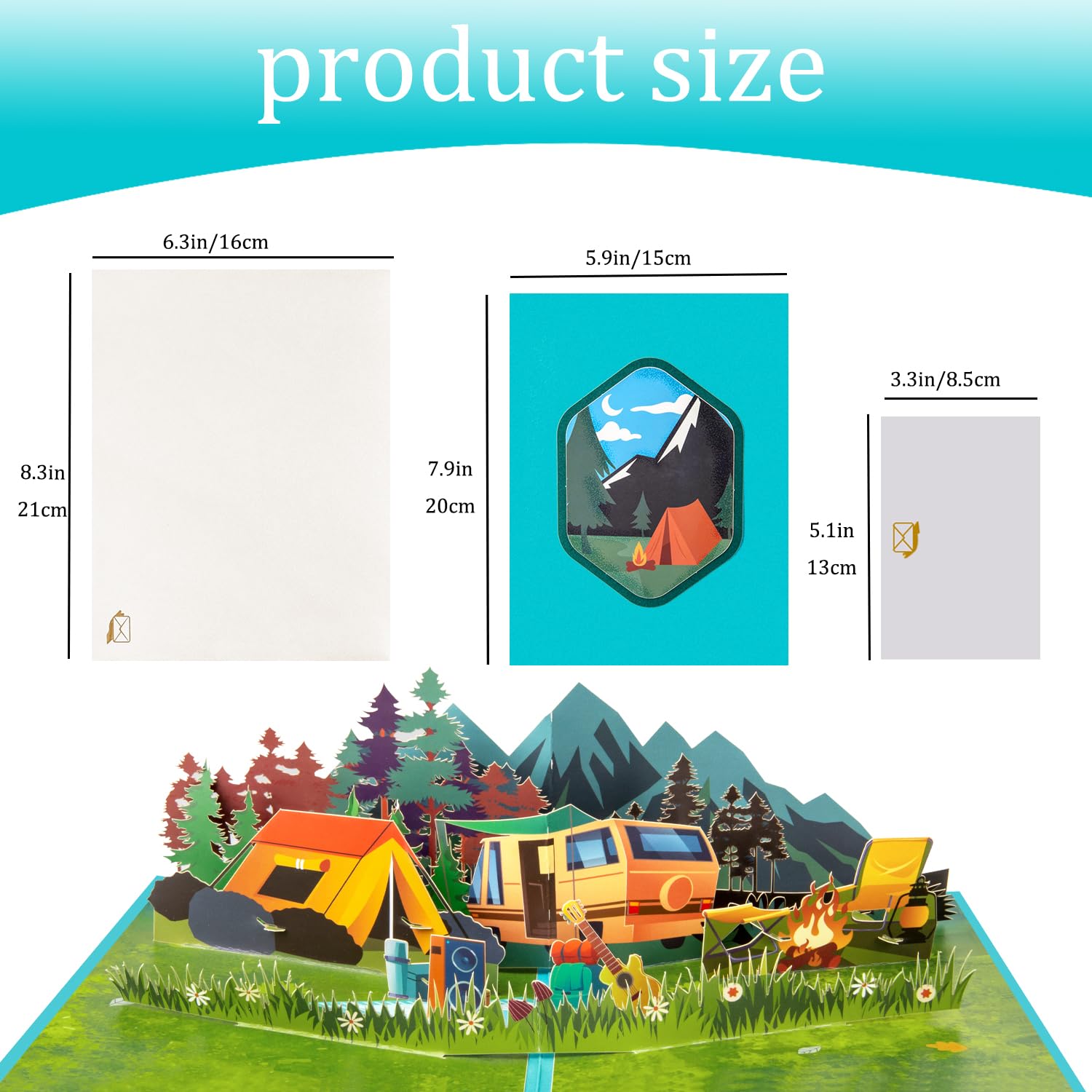 Magic Ants Biglietto Pop-Up 3D Campeggio, Con Tenda, Camper E Falò, Cartolina Auguri Per Appassionati Outdoor, Busta Inclusa - 2