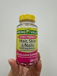 Hair Skin Nails Spring Valley Colágeno Biotina 120 Vitamina Pele Unha Suplementos Cabelo Capsulas (Sem sabor)