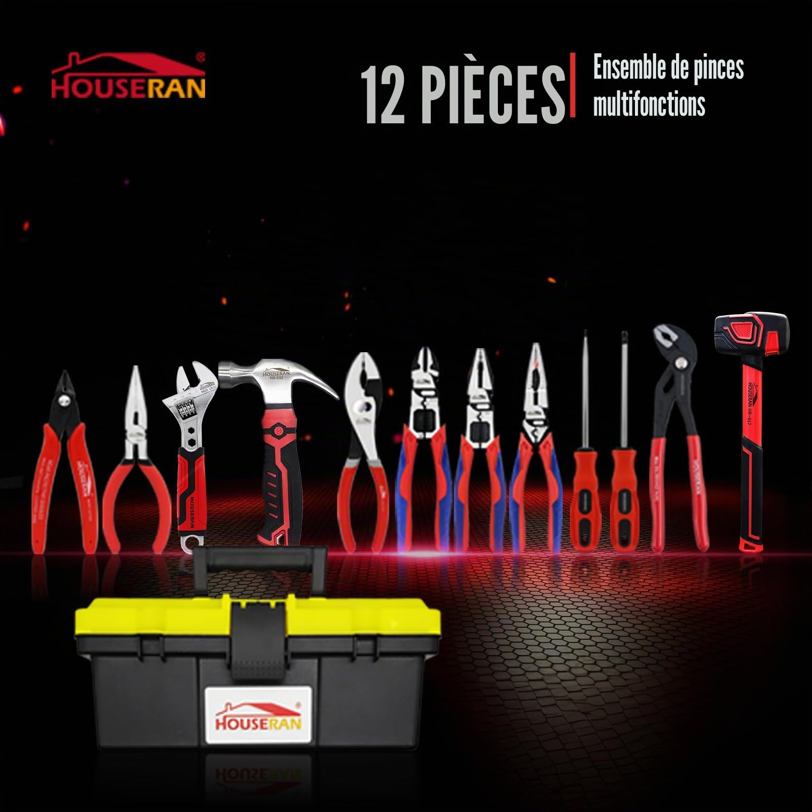 Coffret Outils 12 Pièces Jeu Pinces CRV Résistantes Pro Complet | 12 outils essentiels acier CRV, pinces multiples tournevis clés, coffret organisé bricolage maison/atelier
