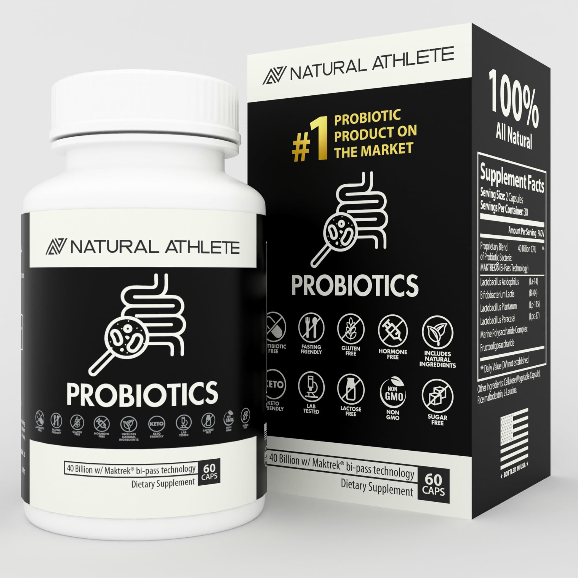 Probiotic 40 Billion CFU Plus Prebiotic Supplement | Time Release MakTrek Patented Delivery System | Advanced Doctor Formulated Blend for Men, Women (60 Capsules)