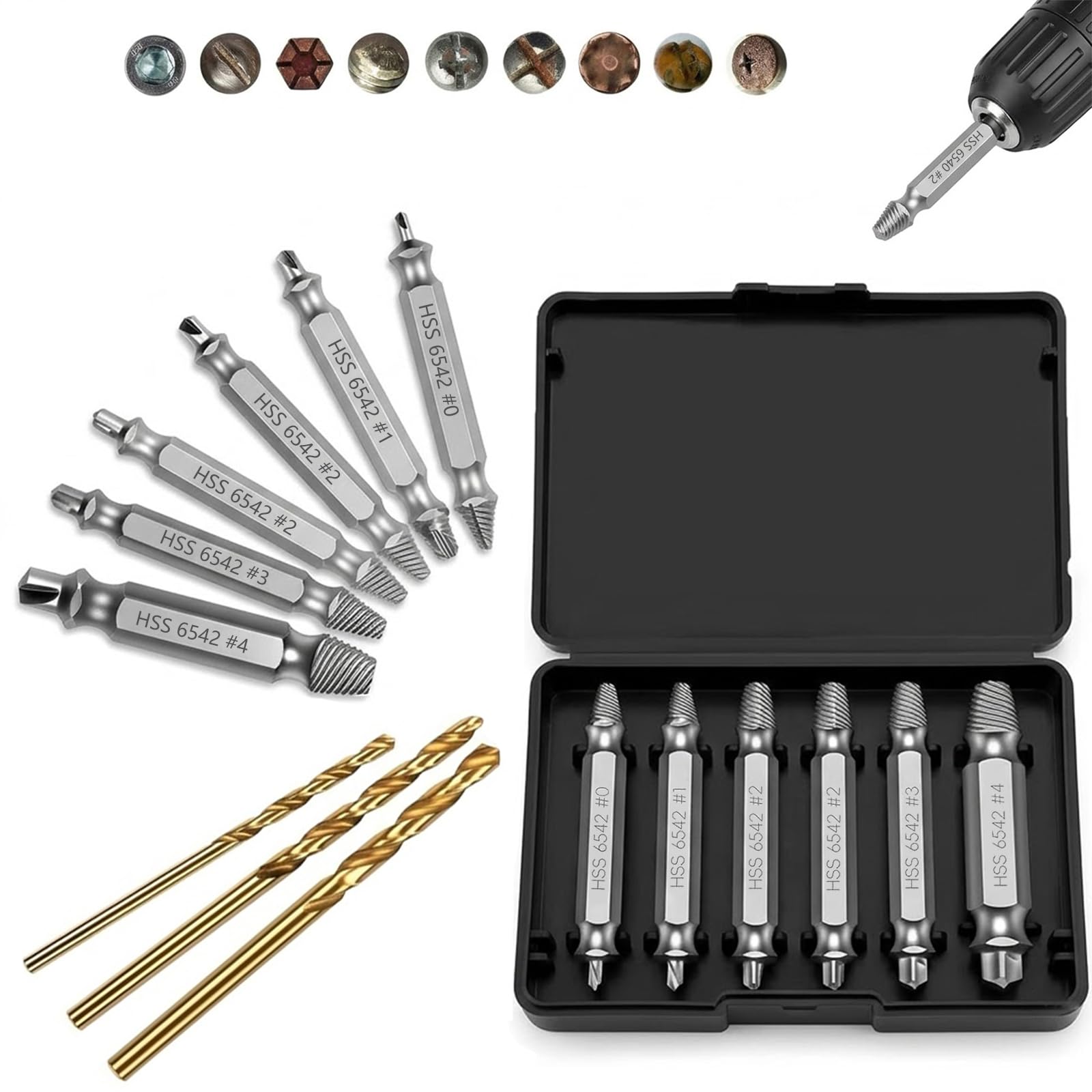 9 Piece Damaged Screw Extractor Set HSS 6542 Bolt Removal Kit