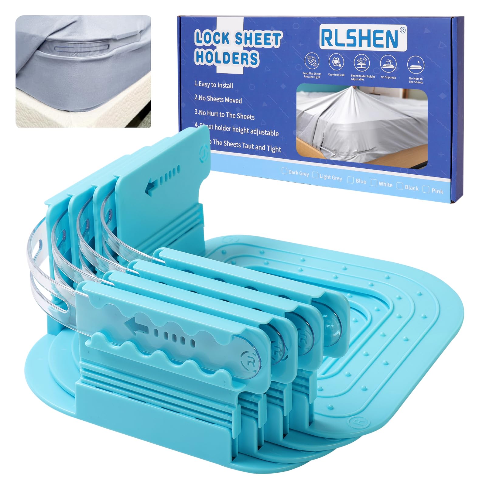 RLSHEN Adjustable Bed Sheet Straps - Heavy Duty Clips To Keep Sheets Tight