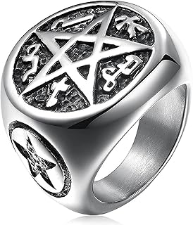 FXLYMR Vintageng Men Pierścienie Nordic Pięć Star Rune, Gothicng Hip Hop Rock, Stal Tytanowy, Odpowiedni, Halloween, Impreza I Damskie/Silver/11