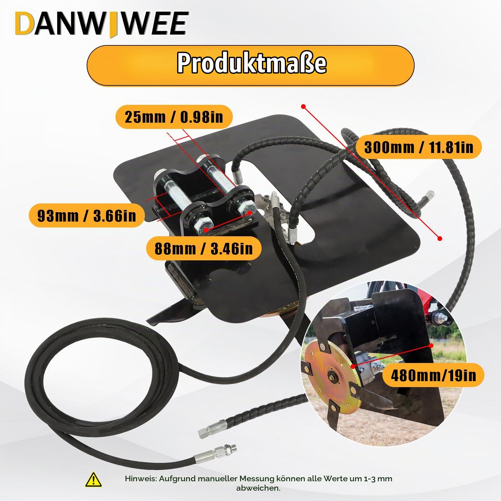 Rotationsmähwerk für Minibagger 1–2 t, mit 2 Bolzen | 90mm Spannweite, Rasenmäher Zubehör für Bagger, verschleißfest, robust für Gras, Bauernhöfe, Unkraut & Geländepflege