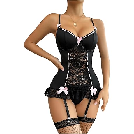 Sumptuous Emo Lingerie: Unleash Enchanting Lace and Bow Front Intrigue