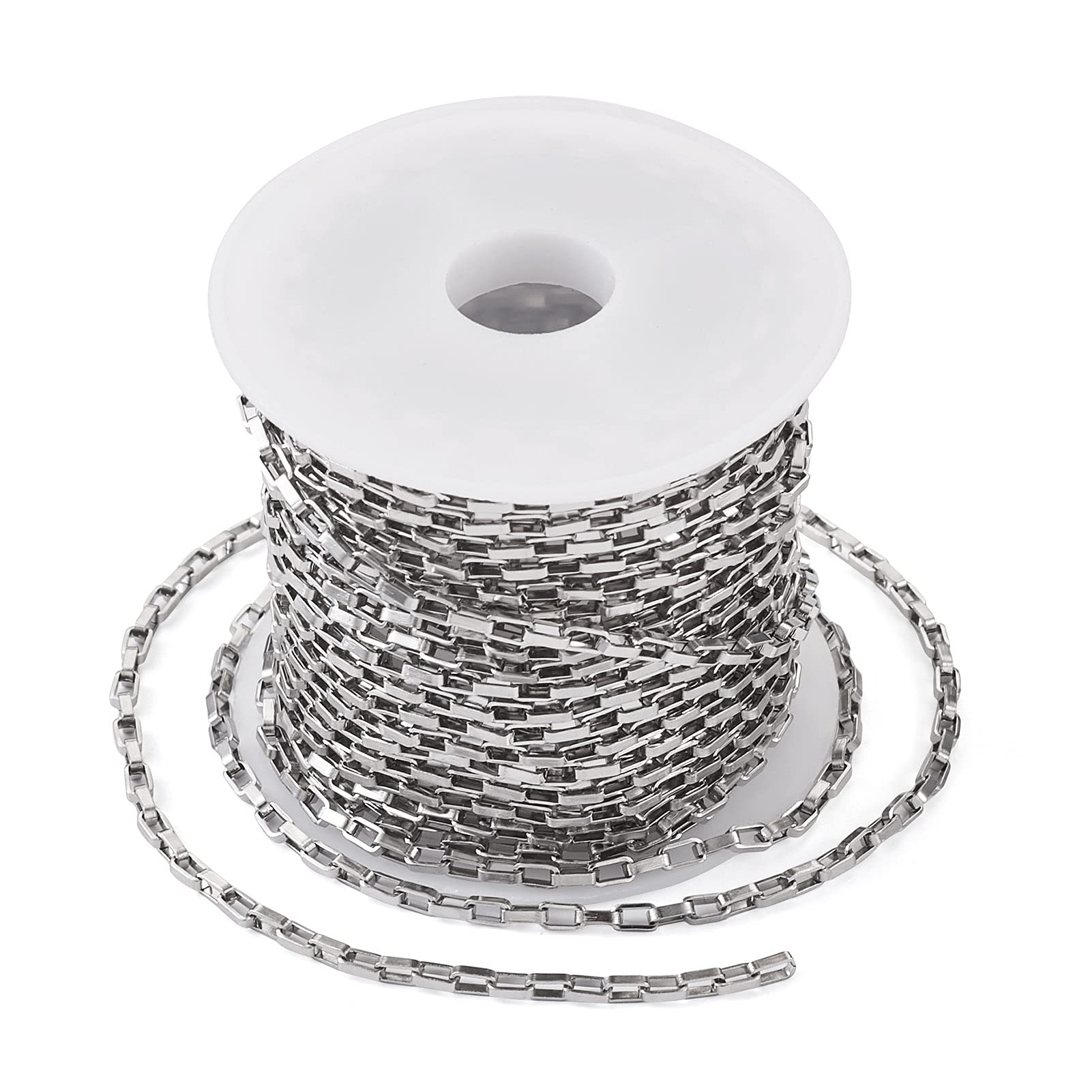 Cheriswelry Rouleau de chaînes torsadées robustes en acier inoxydable 304 avec bobine, 2,4 x 1,9 x 0,5 mm, pour fabrication de bijoux Cheriswelry Rouleau de chaînes torsadées robustes en acier inoxydable 304 avec bobine, 2,4 x 1,9 x 0,5 mm, pour fabrication de bijoux