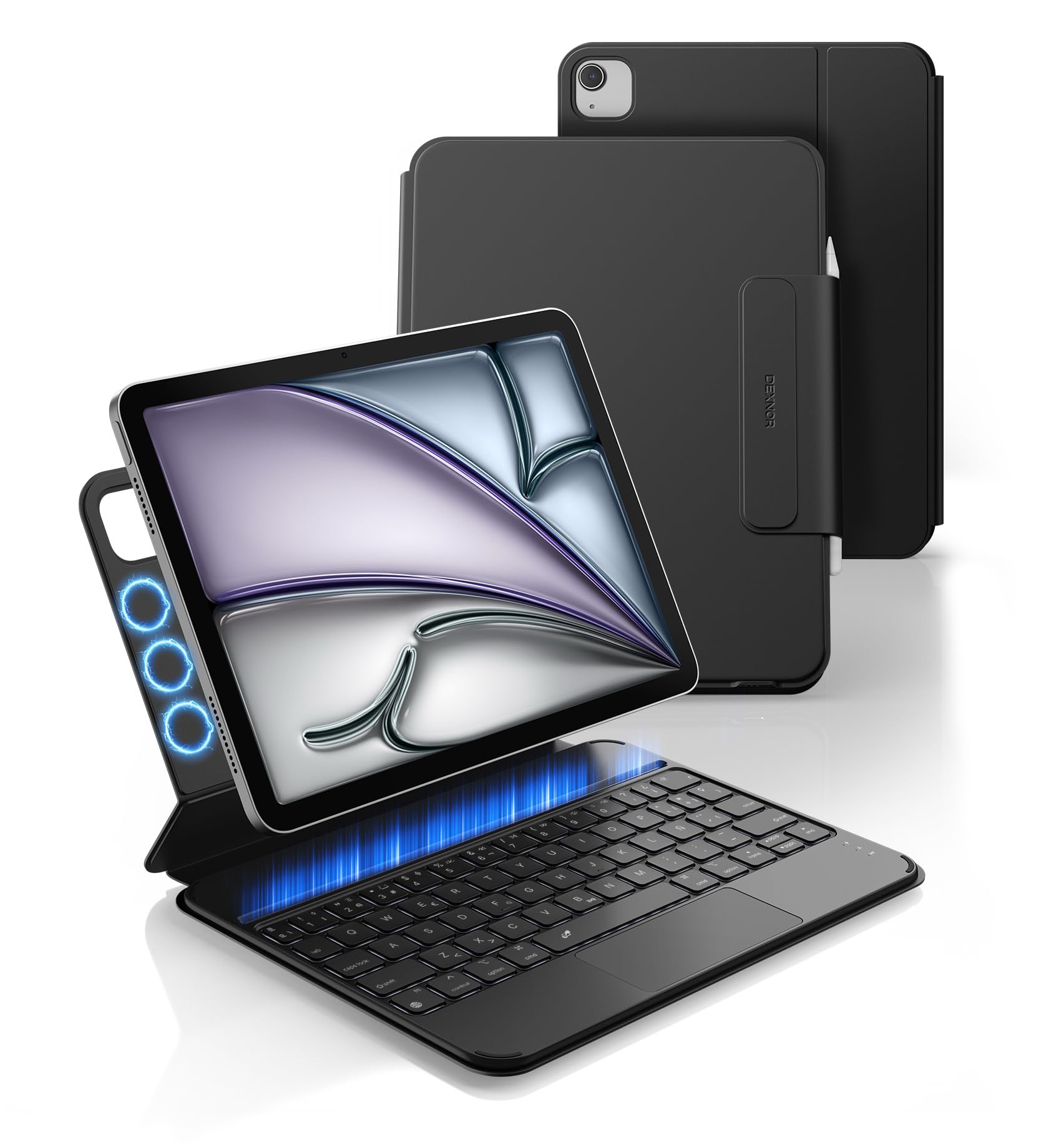 Dexnor Teclado para iPad Air 11" M4/M3/M2(2026/2025/2024), iPad Air 5/4 Generación, iPad Pro 11 4/3/2/1 Gen., Magnético Ultrafino Folio Desmontable Trackpad Multitáctil Retroiluminación, Negro