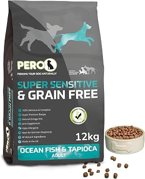 Pero High Meat & Grain Free Dog Food   Super Sensitive   Ocean Fish & Tapioca   31% White Fish, Grain Free, Digestive Support 12kg