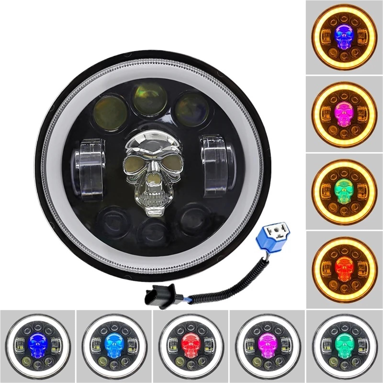 reflektory przednie Reflektor motocyklowy 5,75 cala światła LED do reflektorów przednich motocykla Skull High Low Beam 6500k lampą halogenową(1 piece)