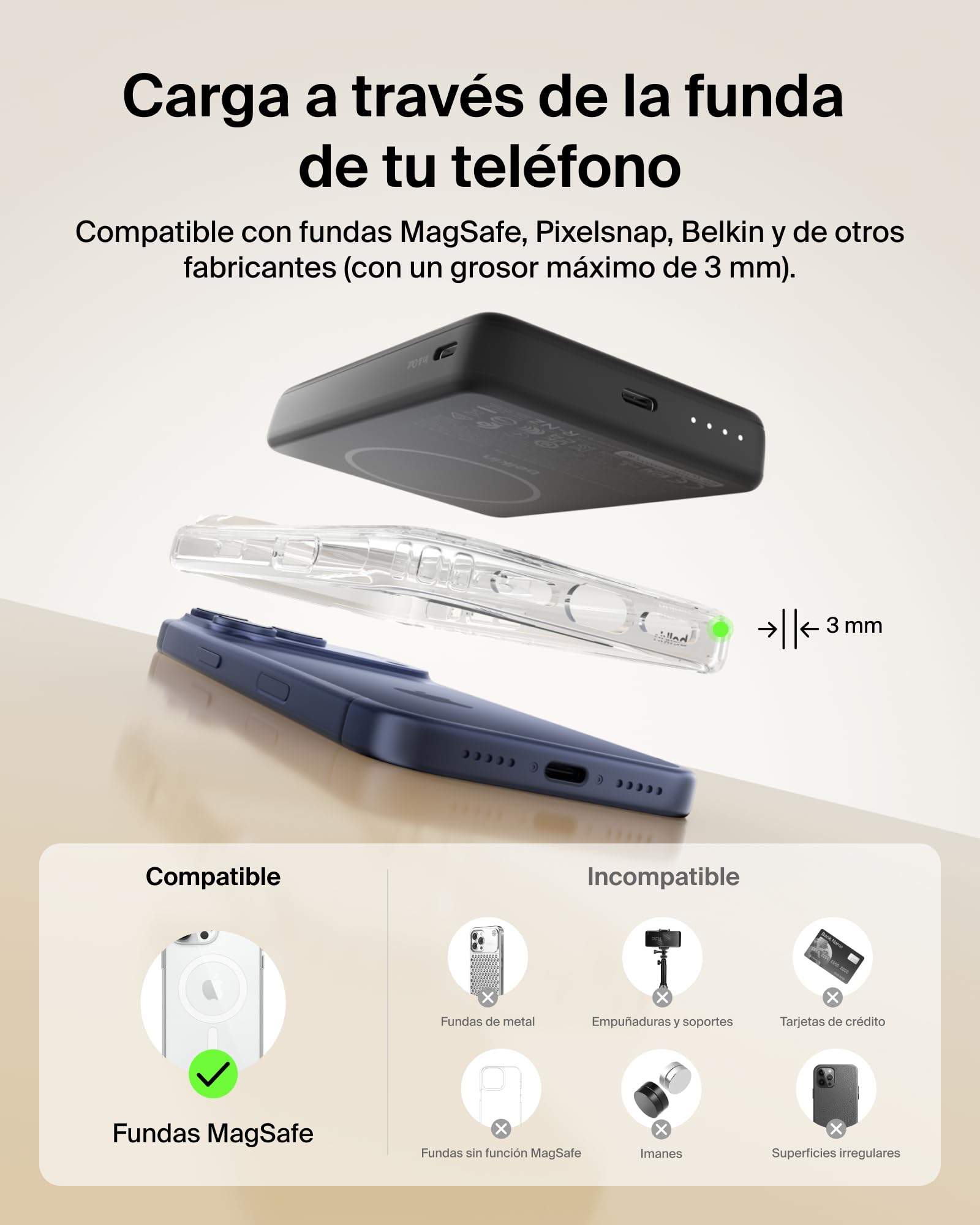Belkin BoostCharge Batería Externa 10000 mAh con Anillo Magnético - Negro | Power Bank Qi2 de 10000 mAh, Anillo Magnético para Accesorios, 2 Puertos USB-C, Precargada, Cable Incluido, Batería Portátil