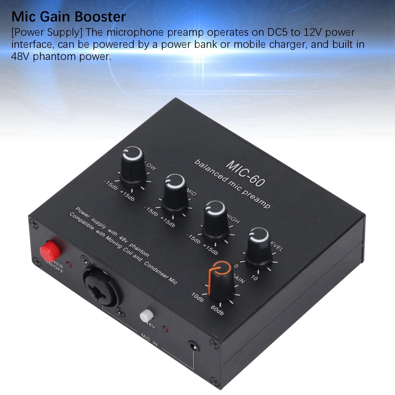 Keenso Amplificatore di Potenza Sonora Portatile con Alimentatore Integrato da 48 V per Musicisti e Impostazioni di Trasmissione, Design Robusto in Metallo