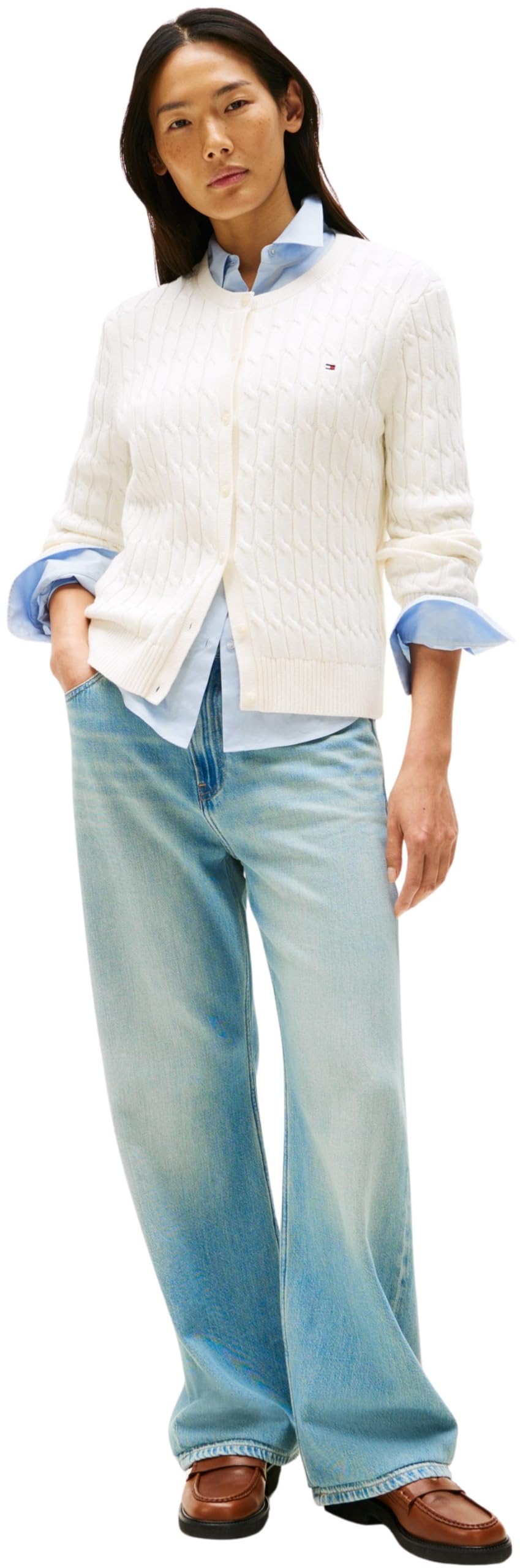Tommy Hilfiger Co Cable Mid GG C-nk LS Cardi Ww0ww46514 Maglione Cardigan Donna (Pacco da 1)