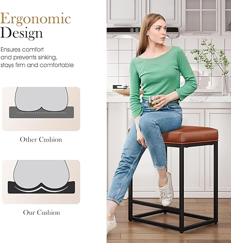 Miniatura 15 de Sophia & William Taburete de bar negro de 24 pulgadas de altura de mostrador, taburetes de bar tapizados con reposapiés, taburetes modernos de piel