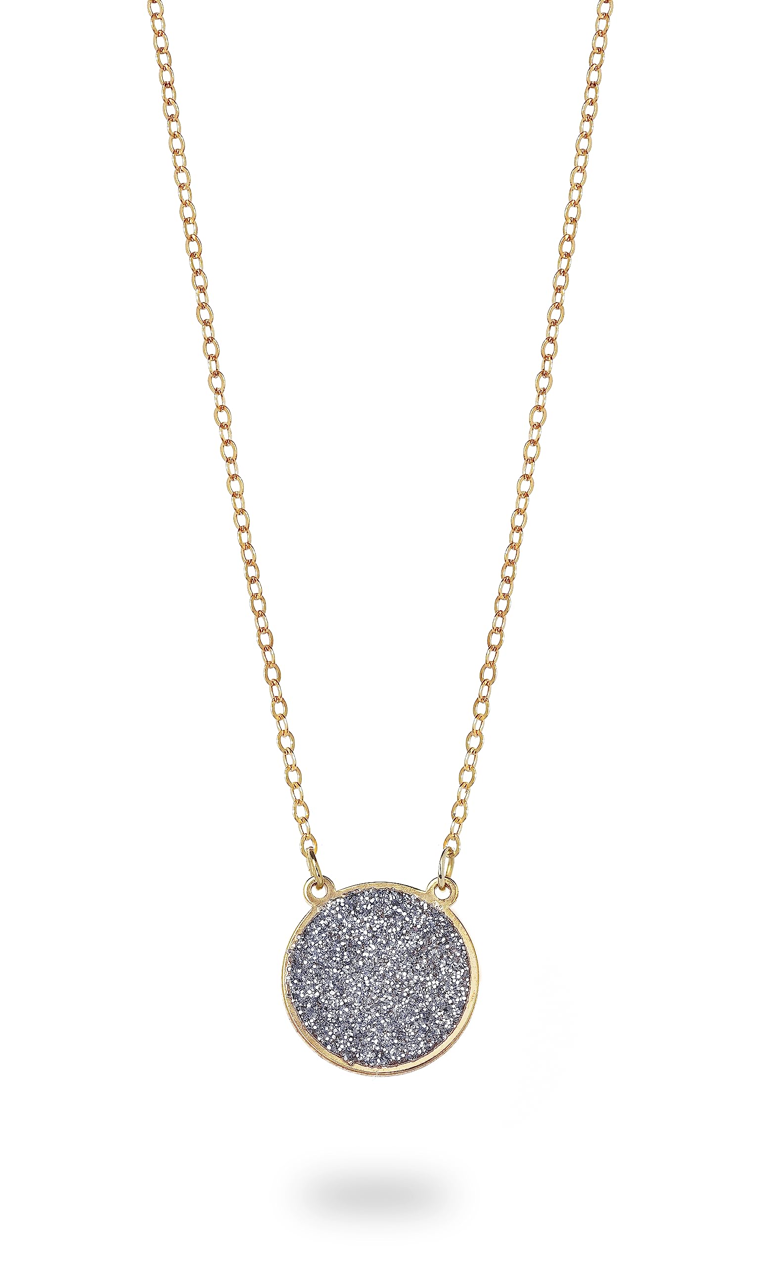 Collana Con Pendente Legato Alla Catena A Forma Di Cerchio Smaltato In Grigio Diamantato Da Donna 9kt Placcato In Oro 18kt, MADE IN ITALY