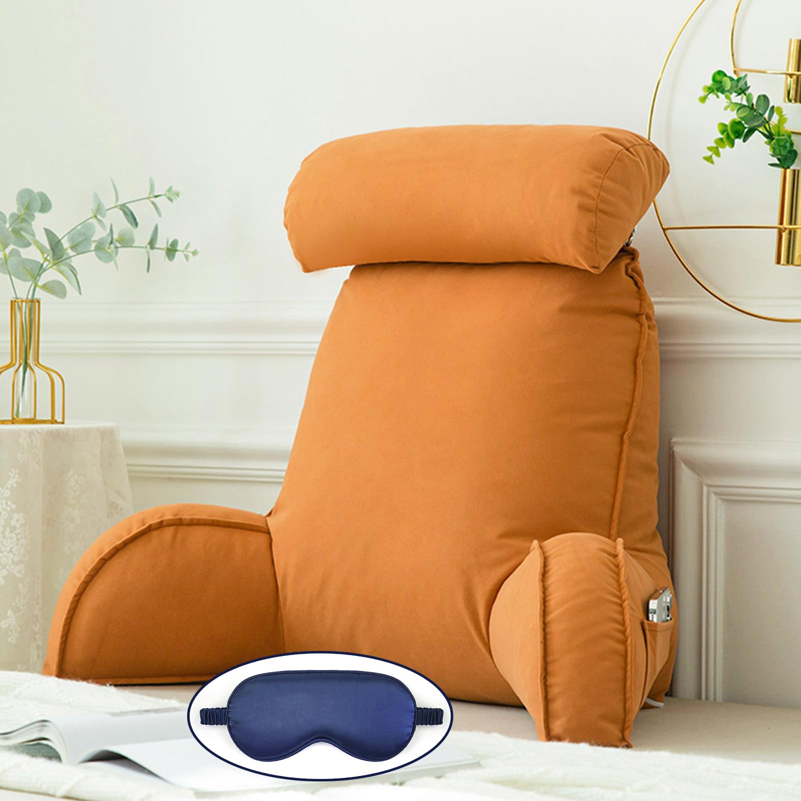 Cuscino lombare da lettura con braccioli, cuscino lombare staccabile per comfort ed ergonomia, cuscino per schiena e collo durante la lettura