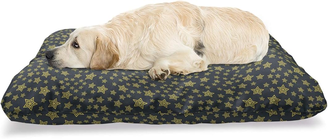 Review Lunarable Astronomy Art Pet Bed, Repetitive Numerous Pentagonal Star Shapes on Plain Backdrop, Chew Resistant Pad for Dogs and Cats Cushion with Removable Cover, 24″ x 39″, Mustard and Charcoal Grey