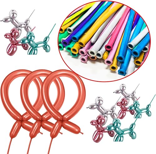 Miniatura 68 de Paquete de 260 globos largos, 100 globos negros de animales torcidos, globos mágicos largos de látex grueso para modelos de animales, Halloween