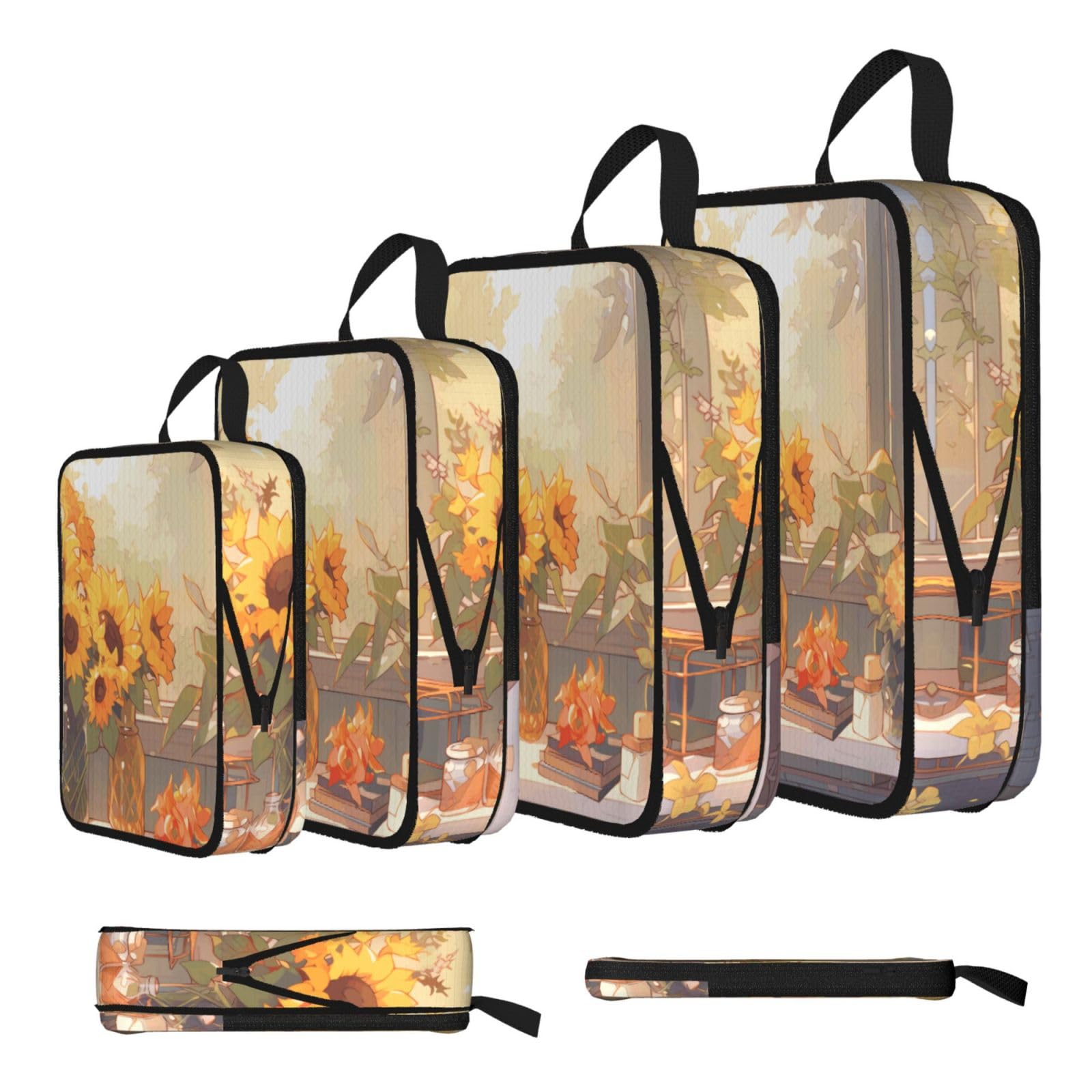 Sunflowers under the windowsill Compression Packing Cubes 4 Piece Set
