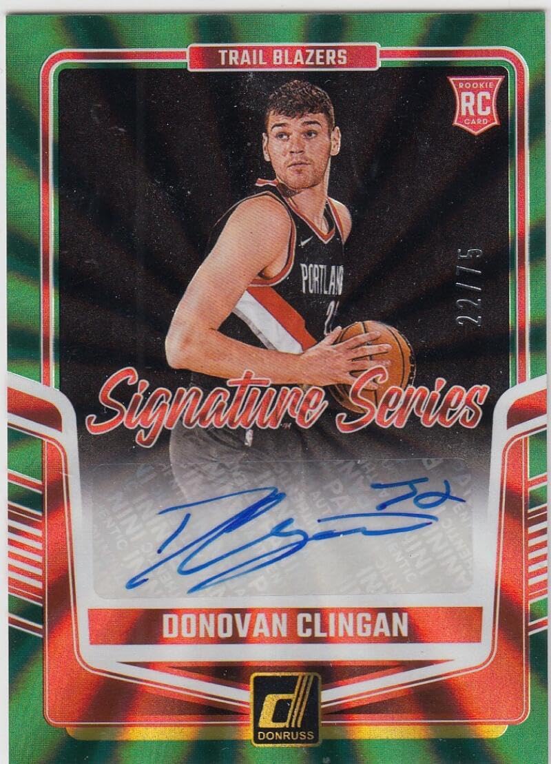 Basketball Trading Card 2024-25 Donruss Signature Series Holo Green Laser #68 Donovan Clingan EX/NM Auto 22/75 Blazers