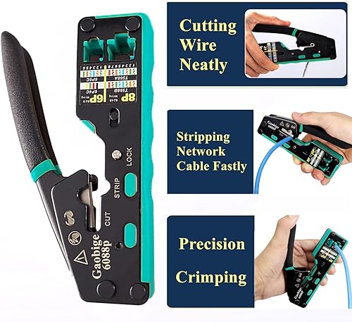 Miniatura 3 de Kit de herramientas de crimpado RJ45 Pass Through Ethernet Crimper Cat6A Cat6 Cat5e Cat5 Kit de herramientas de prensado Cat 6, herramienta de