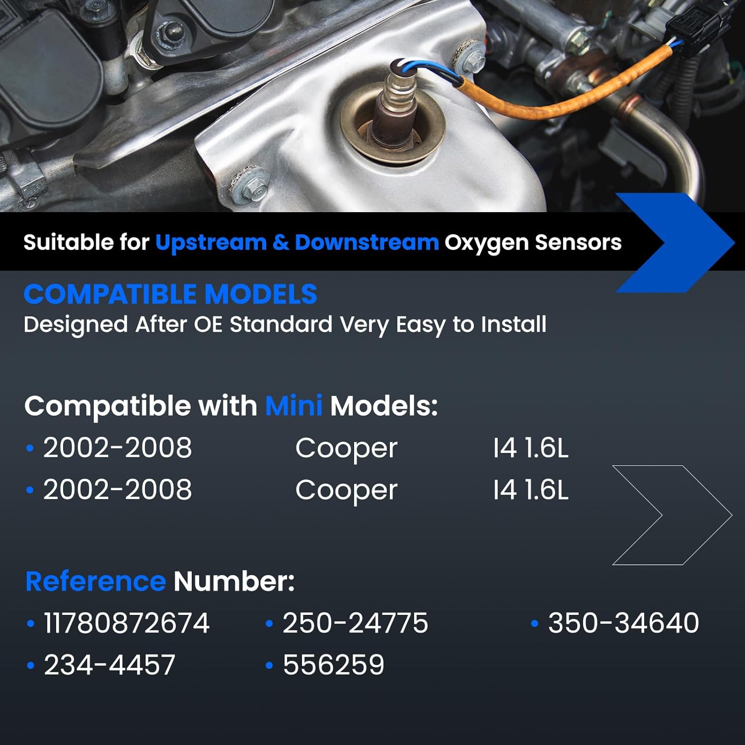 Oxygen O2 Sensor 234-4457 Upstream & Downstream Compatible with Mini Cooper 2002-2008 1.6L L4 Oxygen Sensor for 11780872674, 250-24775, 350-34640, 556259, 2PCS