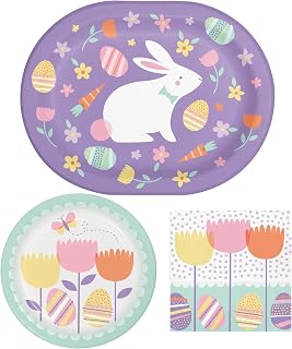 Modern Easter Party Supplies for 8 People | Tableware Bundle Includes Oval Dinner Platters, Dessert Plates, and Napkins