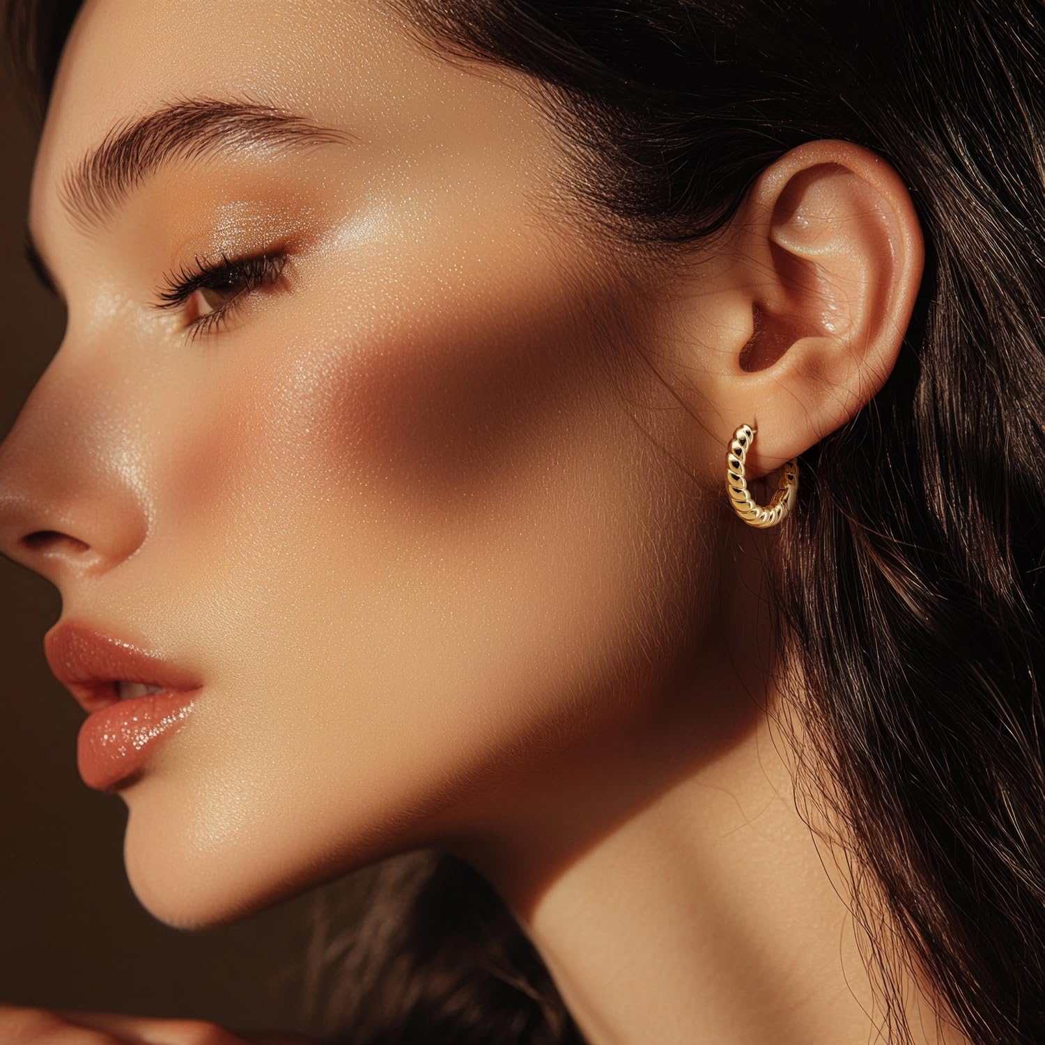 Eloqueen 14K Gold Earrings for Women Twisted Gold Hoop Earrings Hypoallergenic Earring for Women Trendy Lightweight Golden Earring Hoops - Image 3