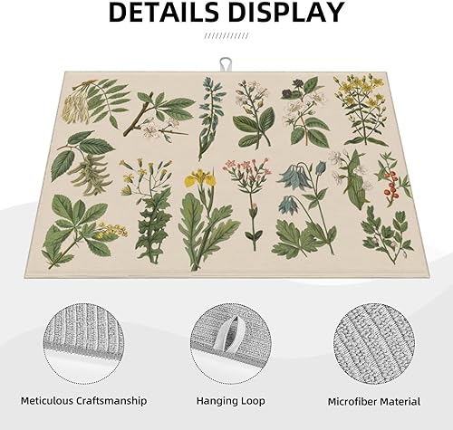Vista 120 de Tapete de secado de platos de hojas florales verdes para encimera de cocina, 18 x 24 pulgadas, tapete absorbente reversible para platos Hoja floral