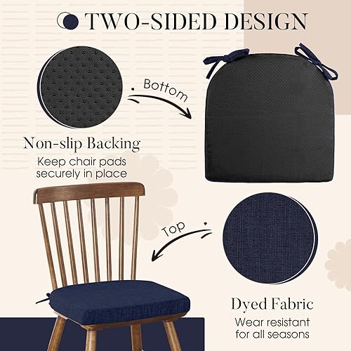 Vista 20 de Basic Beyond Cojines para sillas de comedor, 4 unidades, cojines de espuma viscoelástica con lazos y respaldo antideslizante, almohadillas para Gris