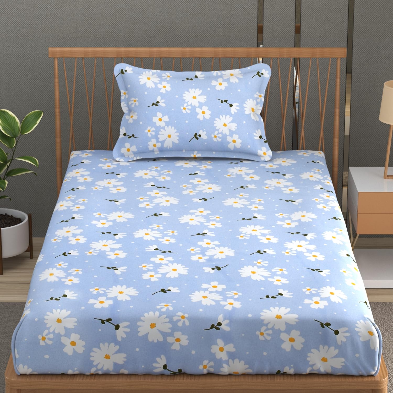 MallowWorld King Size | Microfiber Bed Sheet For Single Bed | Floral Design Bed Spread With 1 Pillow Covers 200 tc | Wrinkle Free Hypo-Allergenic Bedsheets/Bedcover (60X90 Inches | Blue Flower) (B0D9TL58C6) Amazon Price History, Amazon Price Tracker