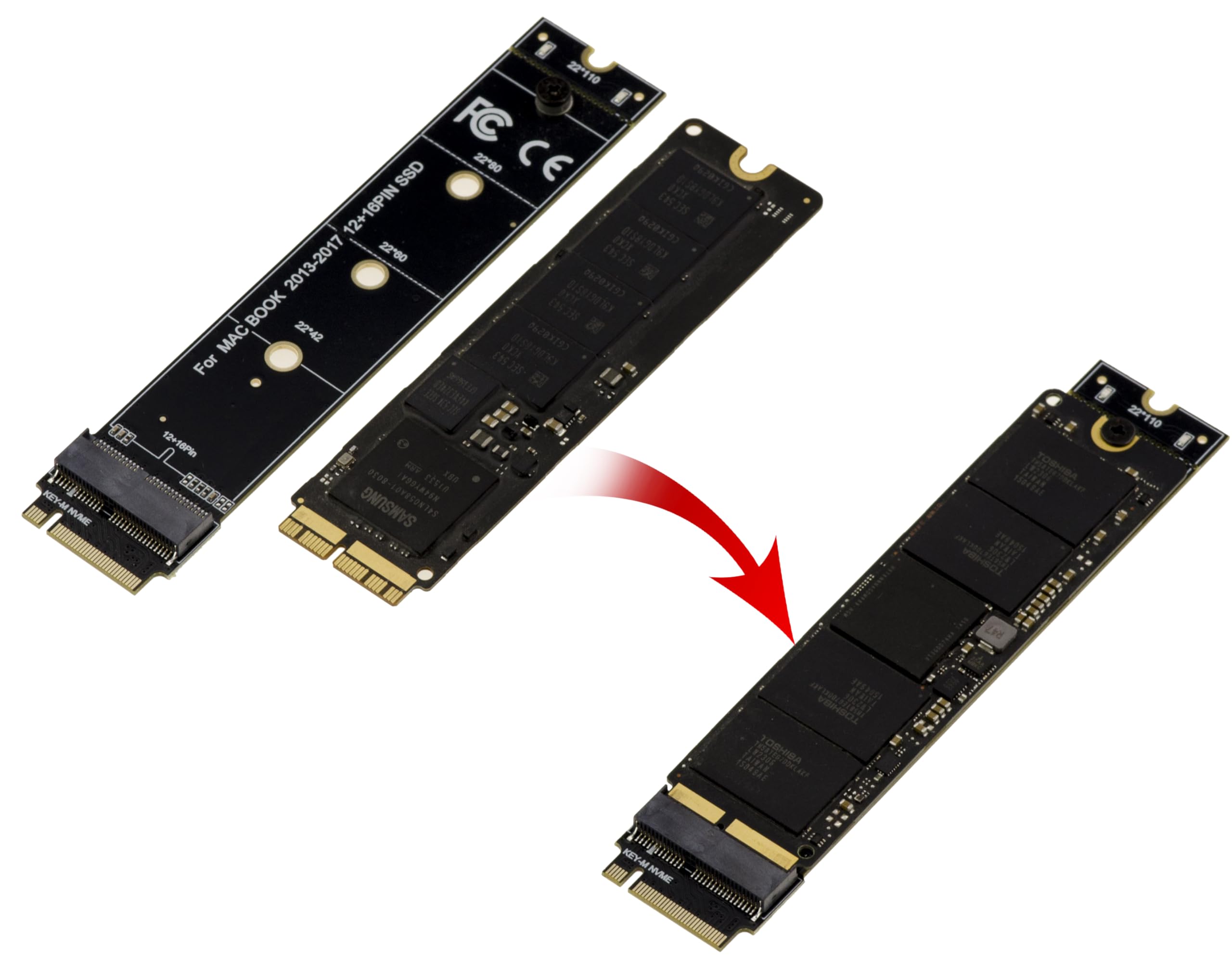 KALEA-INFORMATIQUE Adattatore piatto compatibile per SSD Mac 12+16 pin 2013 e successivi verso porta per SSD M2 M Key