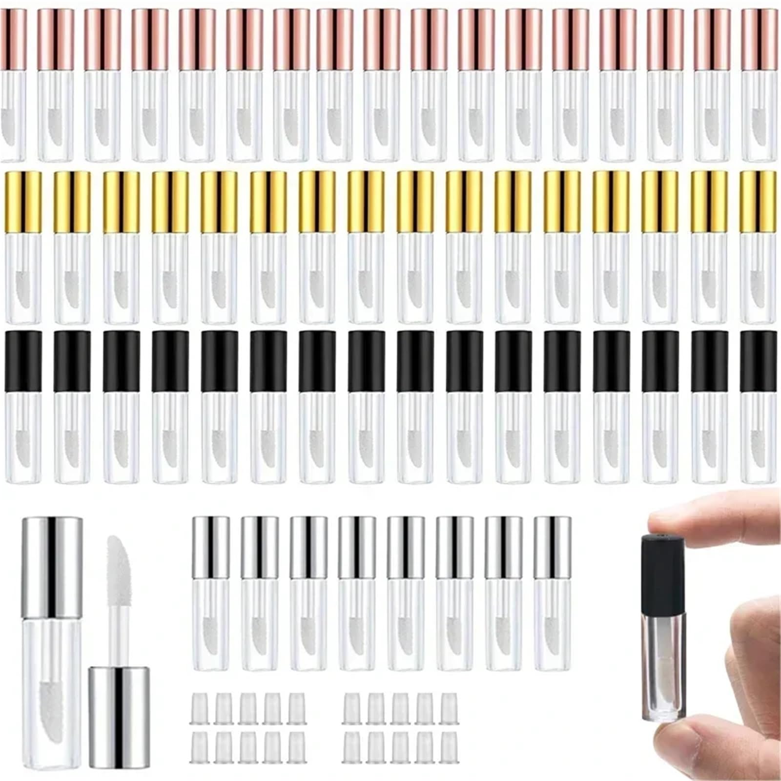 Tubi vuoti per rossetto, 50 pezzi, vuoti, 2 ml, mini tubetti trasparenti per lucidalabbra, balsamo, ricaricabili, per rossetto fai da te (50 pezzi, oro rosa)