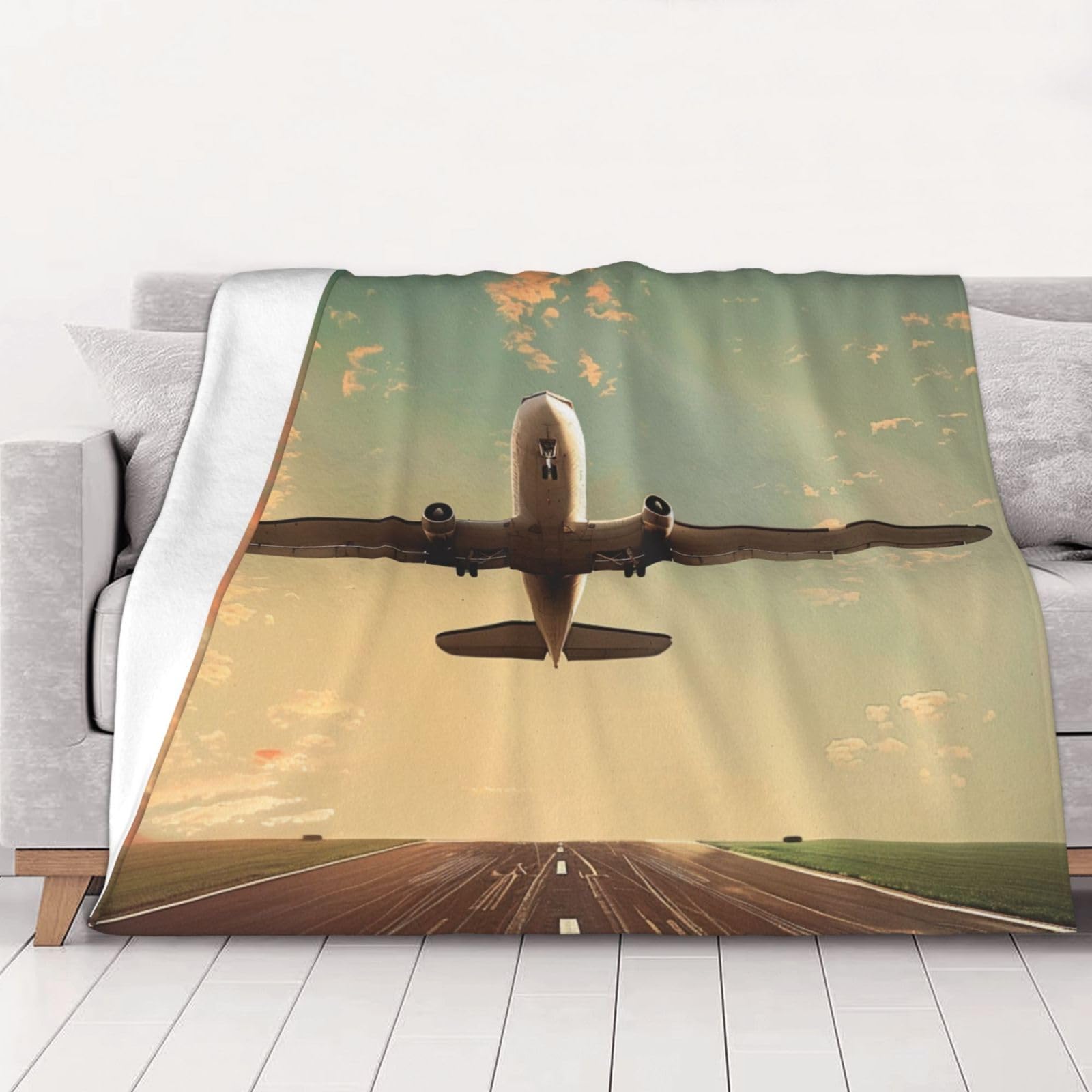AUBKFELD Airplane Printed Flannel Blanket 125x100 CM, Soft & Warm Throw Blanket for Sofa/Couch/Bed/Car, Gifts for Audlts Women Men