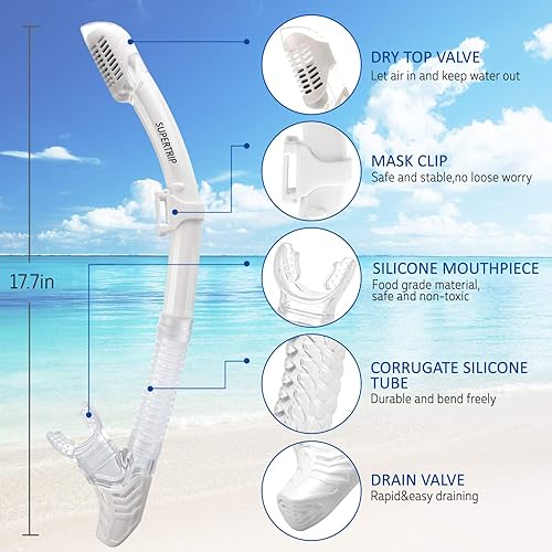 Vista 5 de Supertrip Equipo de esnórquel para adultos, juego de esnórquel antivaho, máscara de esnórquel de vidrio templado para adultos, equipo de esnórquel