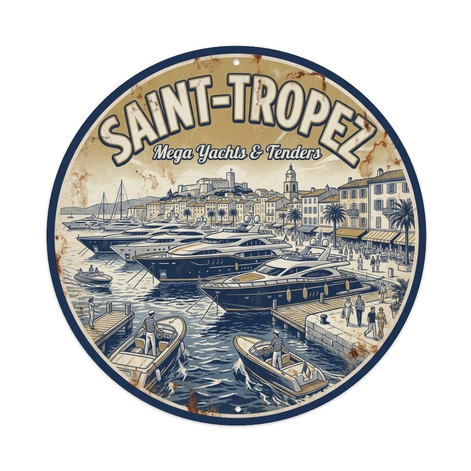 France Saint Tropez Mega Yachts Marina Seaside Travel Metal Tin Sign