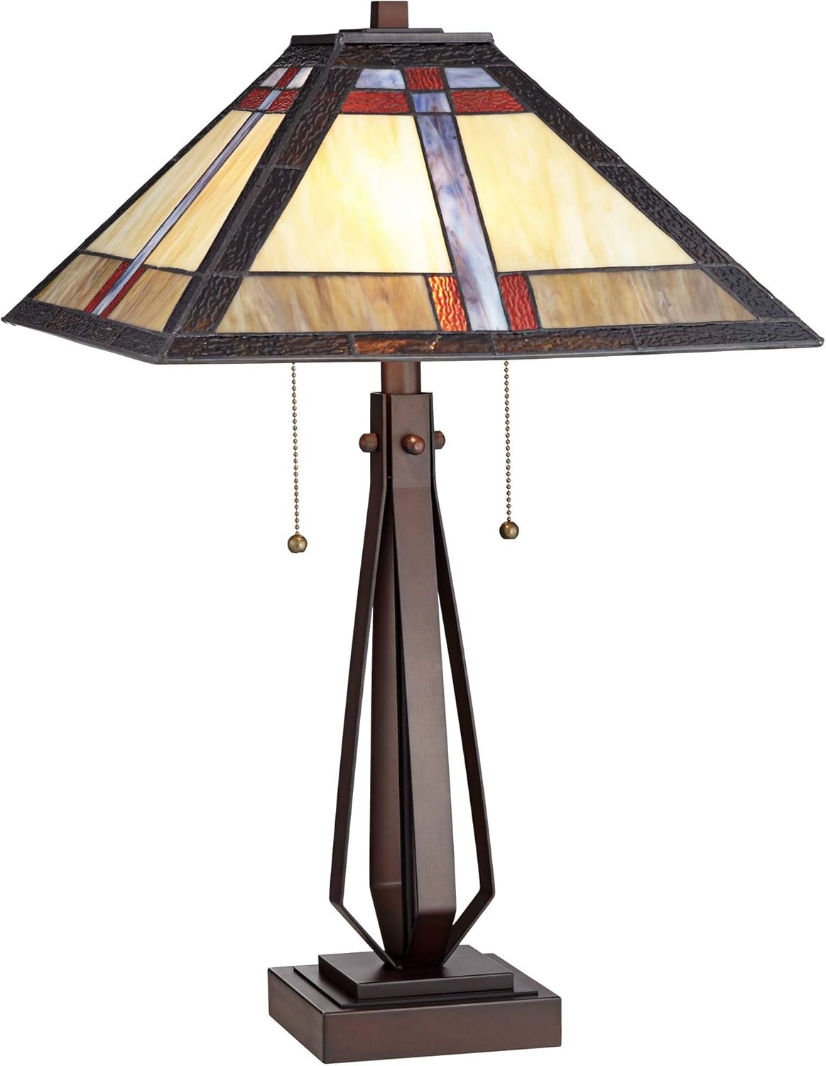Joshua Mission Tiffany Style Table Lamp 25.5" High Bronze Brown Metal Geometric Square Stained Art Glass Shade Decor for Living Room Bedroom House Bedside Nightstand Home - Robert Louis Tiffany - - 