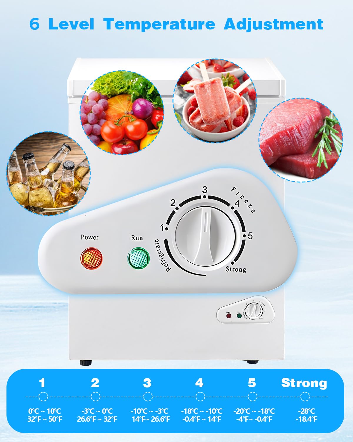 Euasoo 5.2 Cu.Ft Deep Compact Freezer, Adjustable 6-Gear Temperature Control(-18.4°F To 50°F) With Removable Baskets, Chest Freezer For Office, Garage, House, Kitchen, Shop, Rvs-Bright White on Fridge.com - View 5